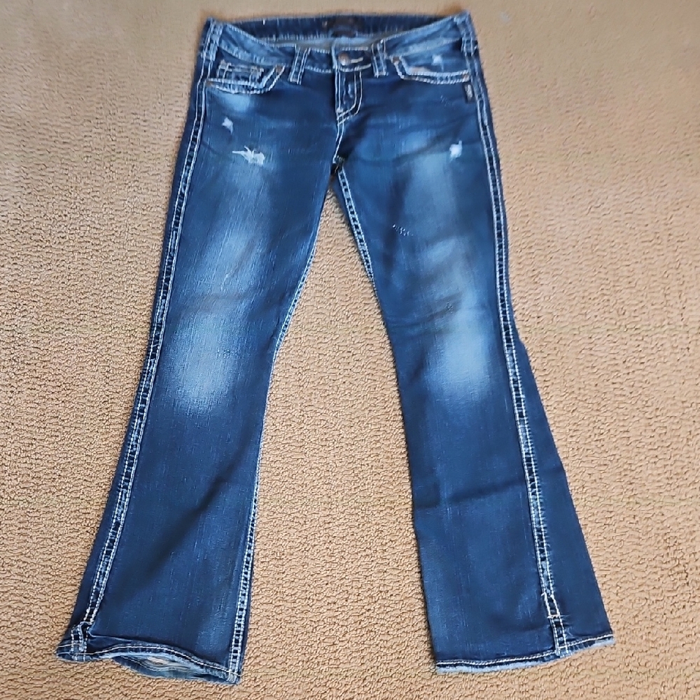 Silver Jeans Dark Blue Flare Jeans with Contrast Stitching
